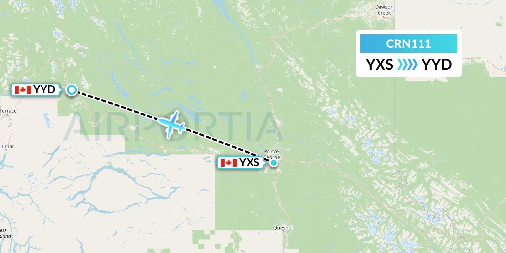 CRN111 Aerocaribbean Flight Map: Prince George to Smithers