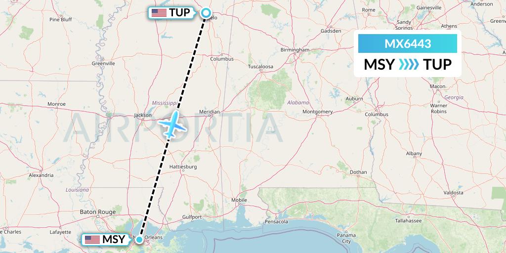 MX6443 Flight Status Breeze Airways New Orleans to Tupelo (MXY6443)