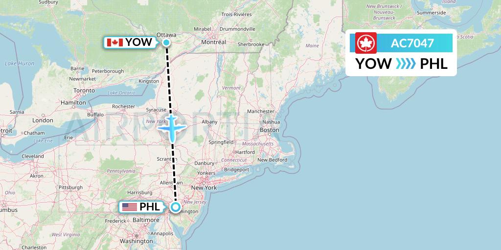 AC7047 Air Canada Flight Map: Ottawa to Philadelphia
