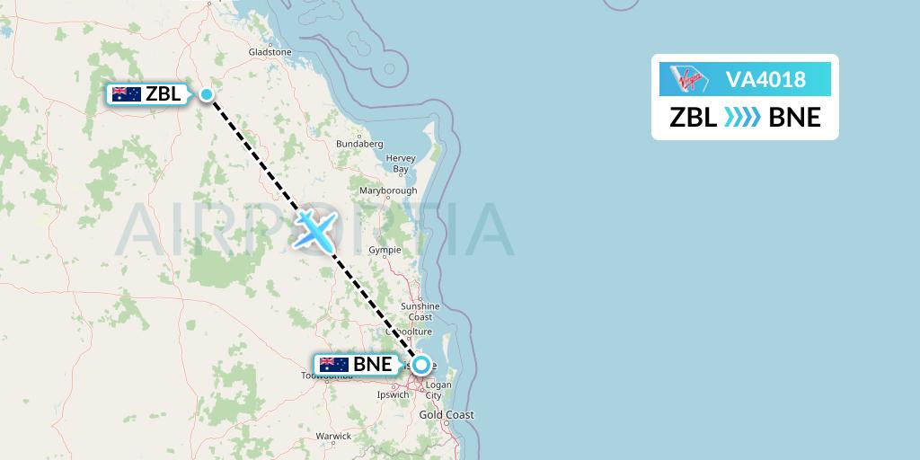 VA4018 Virgin Australia Flight Map: Biloela to Brisbane