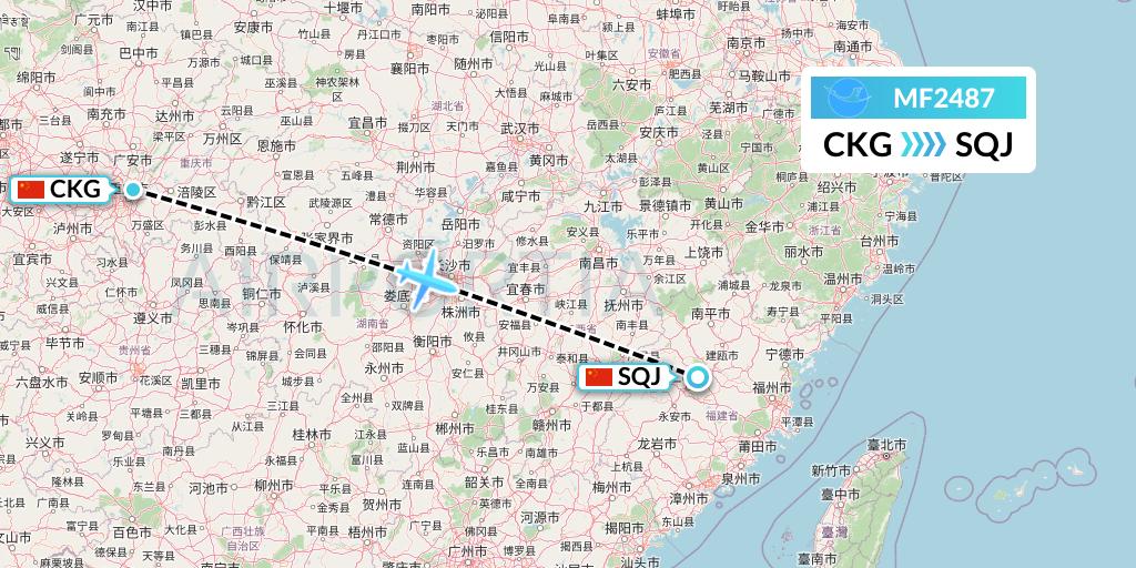 MF2487 Xiamen Airlines Flight Map: Chongqing to Fuzhou