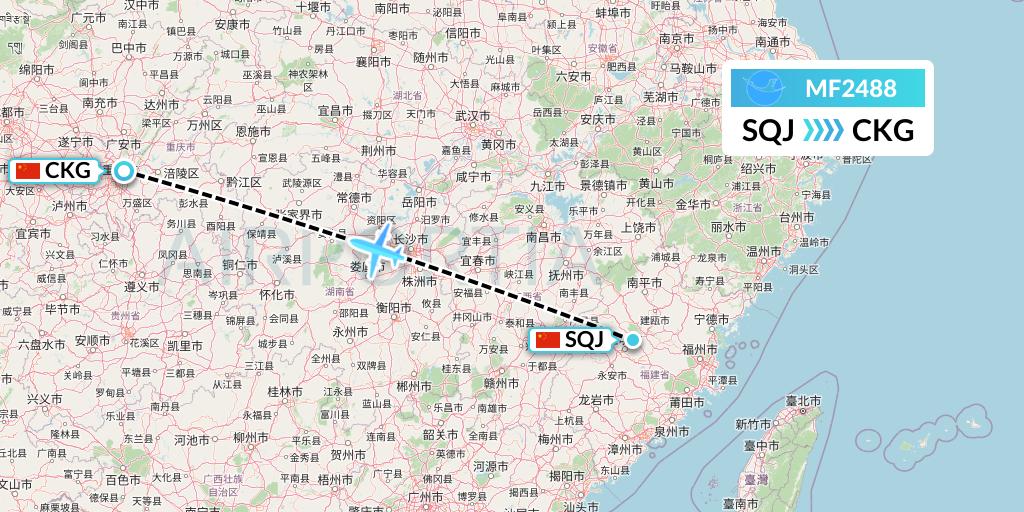MF2488 Xiamen Airlines Flight Map: Fuzhou to Chongqing