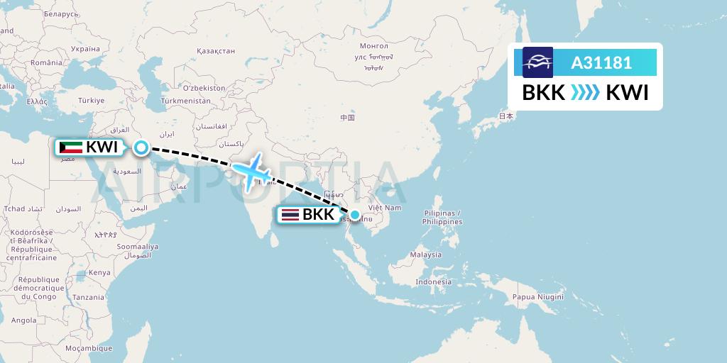 A31181 Aegean Airlines Flight Map: Bangkok to Kuwait City