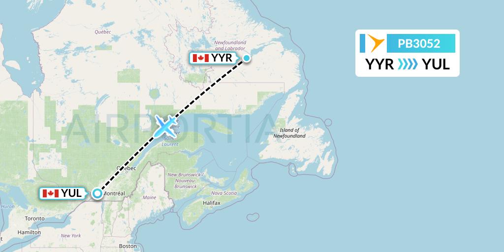 PB3052 PAL Airlines Flight Map: Goose Bay to Montreal
