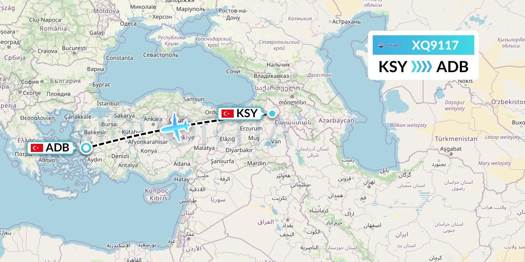 XQ9117 SunExpress Flight Map: Kars to Izmir