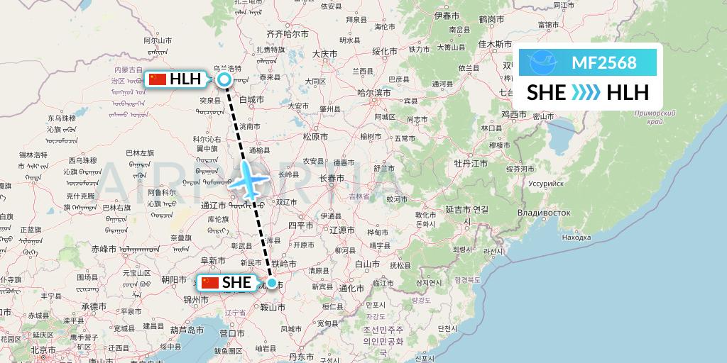 MF2568 Xiamen Airlines Flight Map: Shenyang to Ulanhot