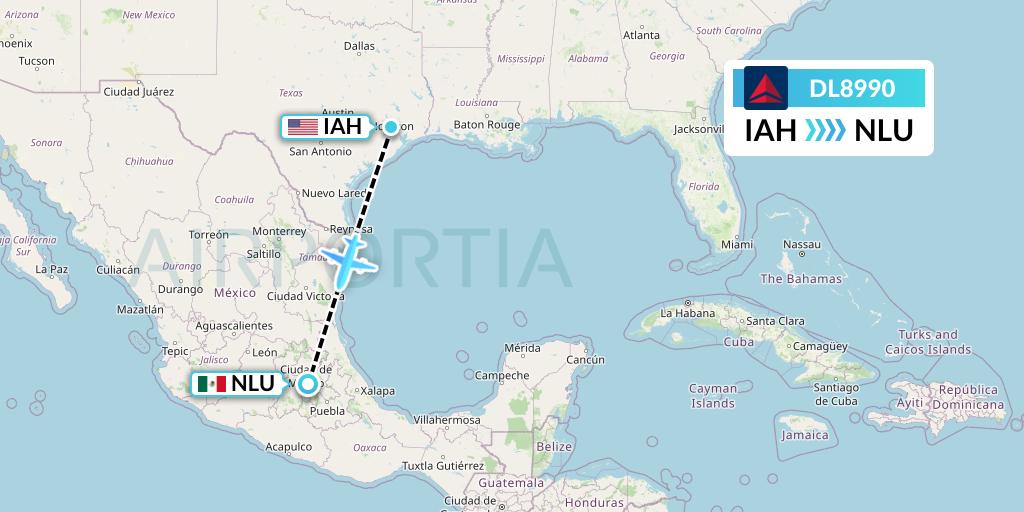 DL8990 Delta Air Lines Flight Map: Houston to Reyes Acozac