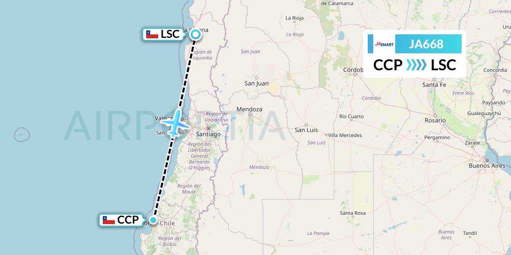 JA668 JetSMART Flight Map: Concepcion to La Serena