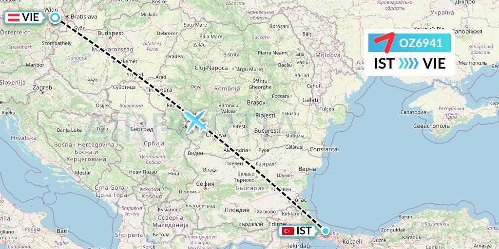 OZ6941 Asiana Airlines Flight Map: Istanbul to Vienna