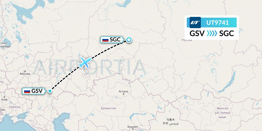UT9741 UTair Flight Map: Saratov to Surgut