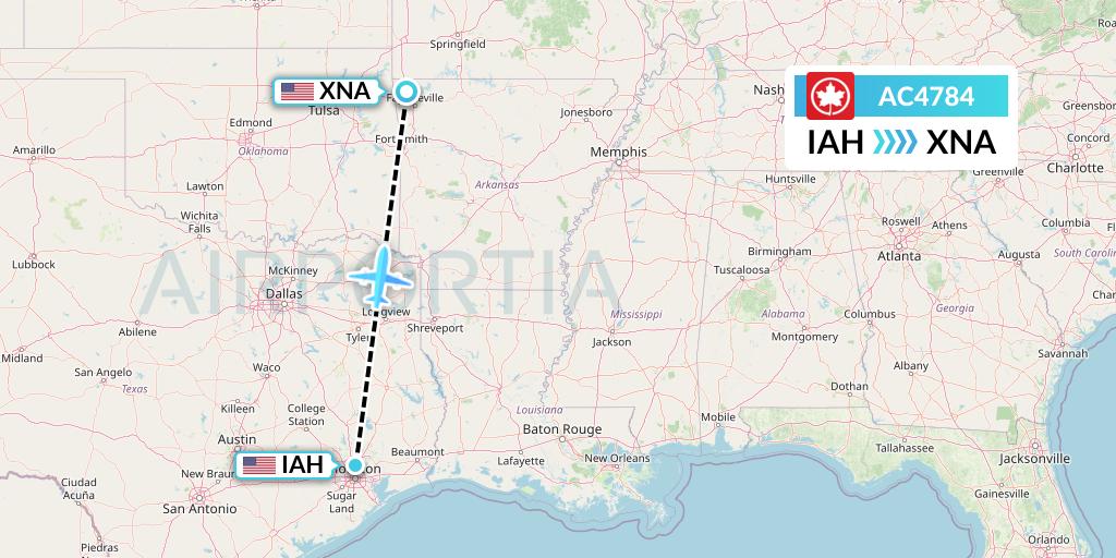 AC4784 Air Canada Flight Map: Houston to Bentonville