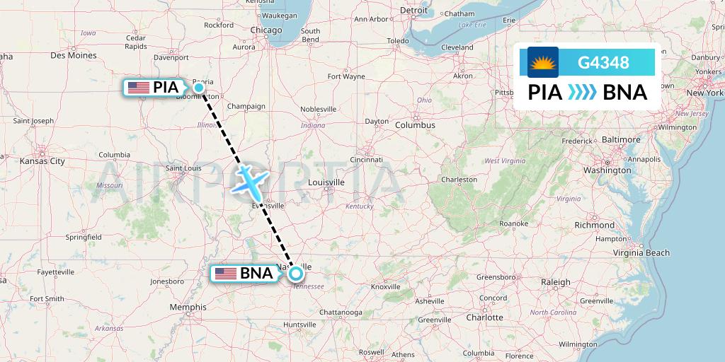 G4348 Allegiant Air Flight Map: Peoria to Nashville