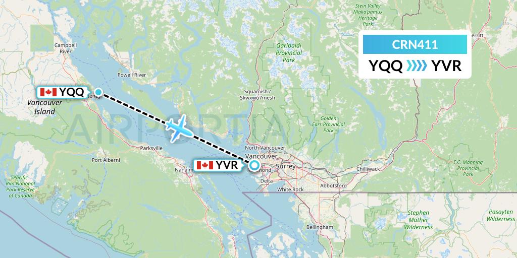 CRN411 Aerocaribbean Flight Map: Comox to Vancouver