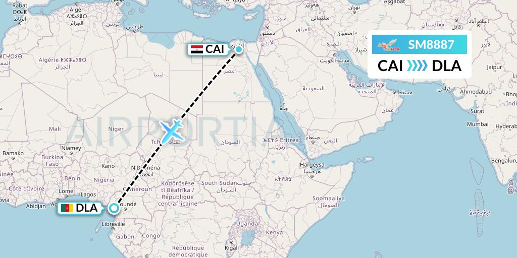 SM8887 Air Cairo Flight Map: Cairo to Douala