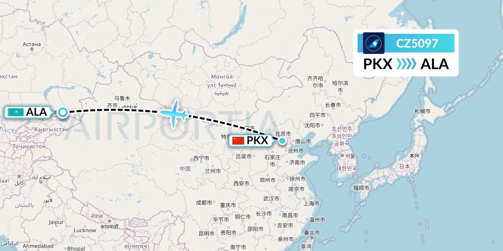 CZ5097 China Southern Airlines Flight Map: Beijing to Almaty