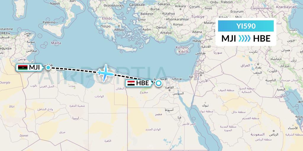 YI590 Fly Oya Flight Map: Tripoli to Alexandria