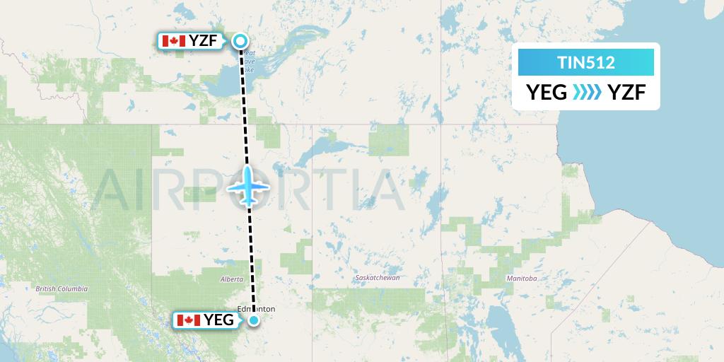 TIN512 Air Tindi Flight Map: Edmonton to Yellowknife