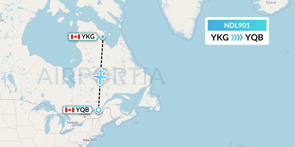 NDL901 Chrono Aviation Flight Map: Kangirsuk to Quebec