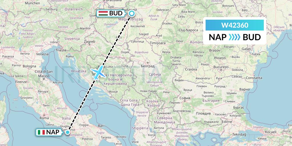 W42360 Wizz Air Malta Flight Map: Naples to Budapest