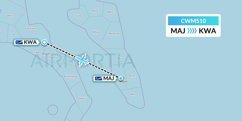 CWM510 Air Marshall Islands Flight Map: Majuro to Kwajalein