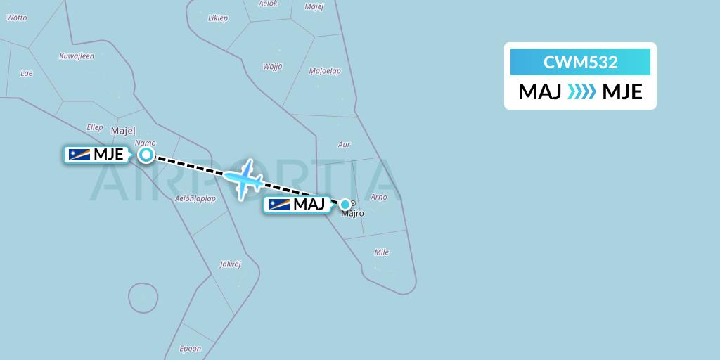 CWM532 Air Marshall Islands Flight Map: Majuro to Majkin
