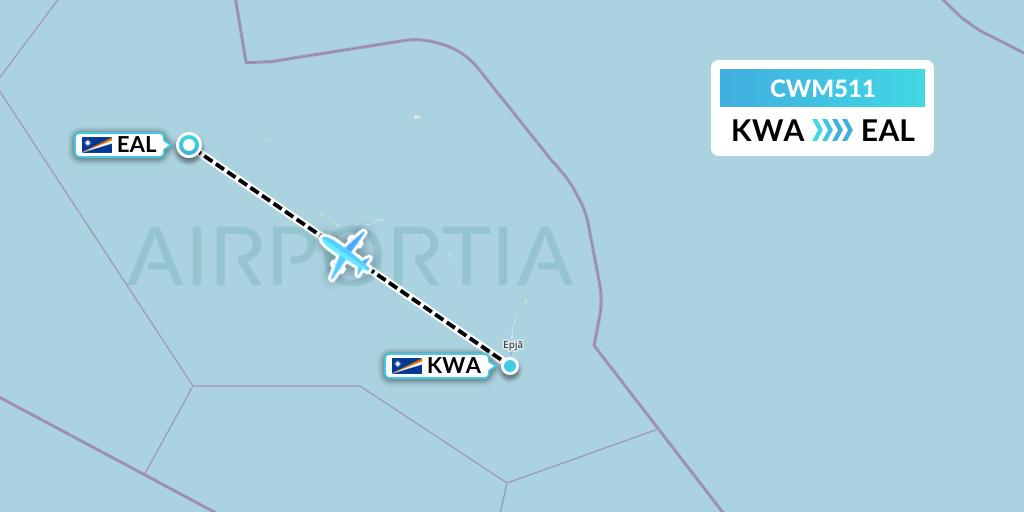 CWM511 Air Marshall Islands Flight Map: Kwajalein to Mejato Island
