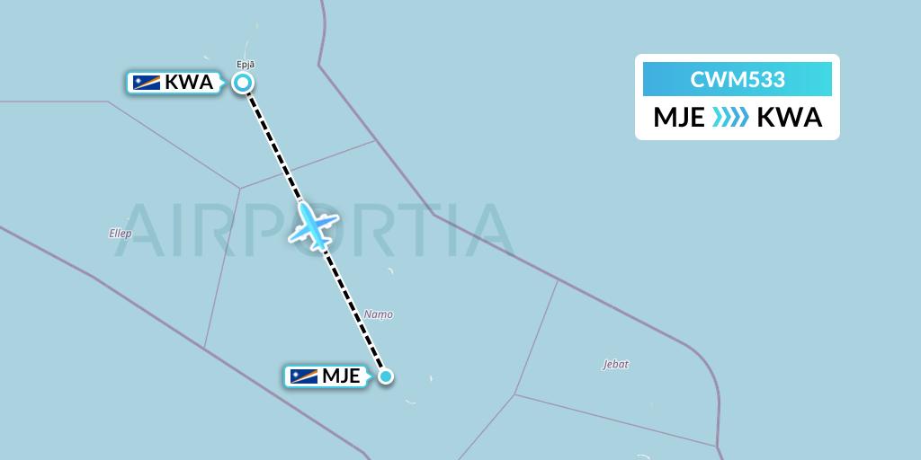 CWM533 Air Marshall Islands Flight Map: Majkin to Kwajalein