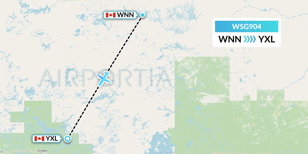 WSG904 Wasaya Airways Flight Map: Wunnummin Lake to Sioux Lookout