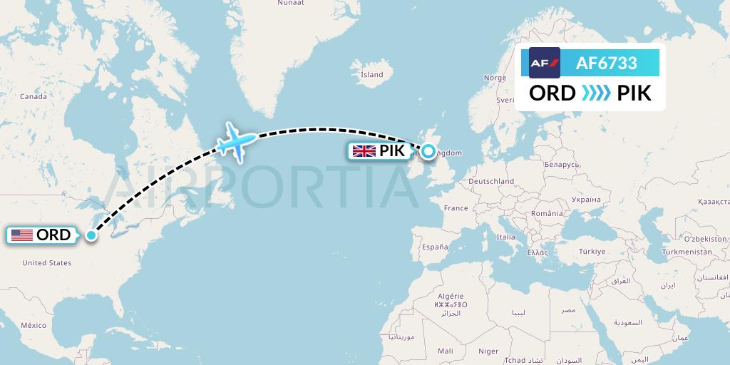 AF6733 Air France Flight Map: Chicago to Prestwick