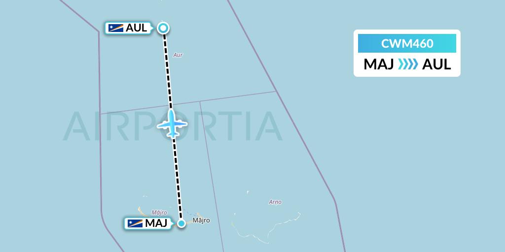 CWM460 Air Marshall Islands Flight Map: Majuro to Aur Atoll