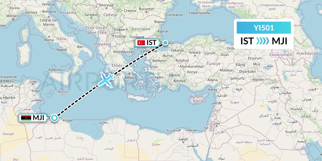 YI501 Fly Oya Flight Map: Istanbul to Tripoli