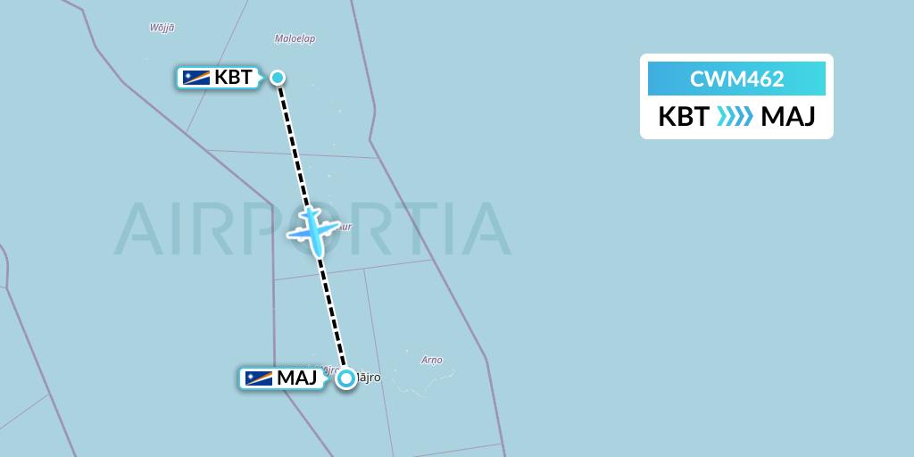 CWM462 Air Marshall Islands Flight Map: Kaben to Majuro