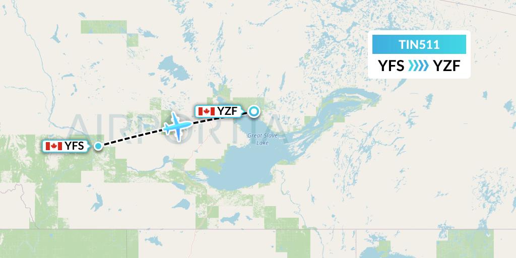 TIN511 Air Tindi Flight Map: Fort Simpson to Yellowknife