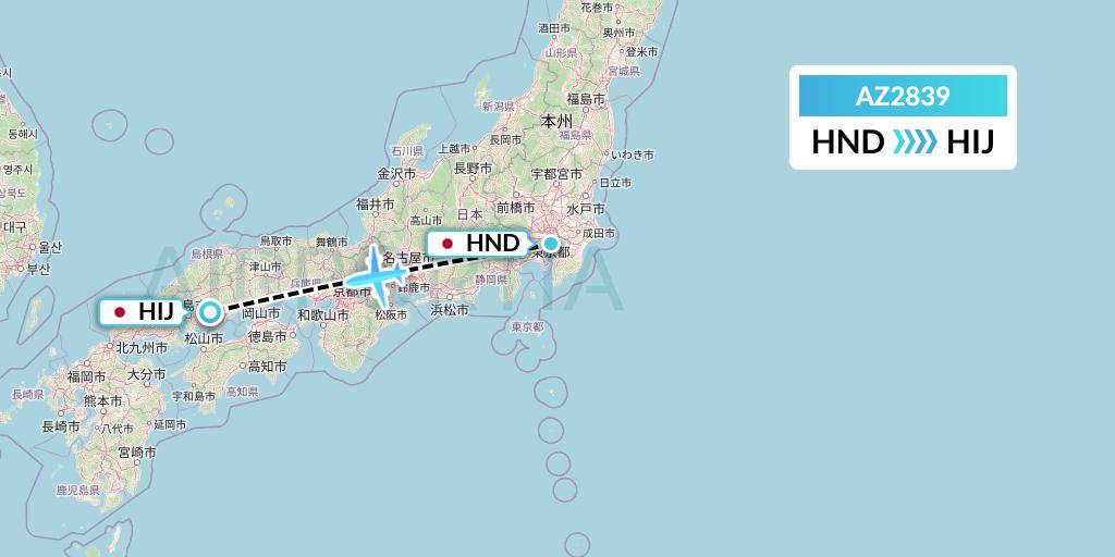 AZ2839 ITA Airways Flight Map: Tokyo to Hiroshima