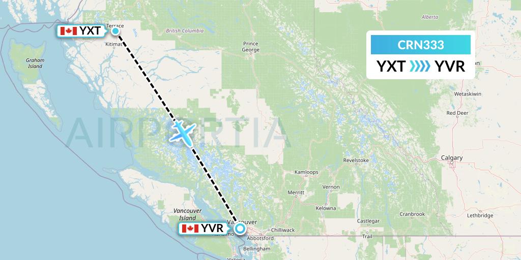 CRN333 Aerocaribbean Flight Map: Terrace to Vancouver