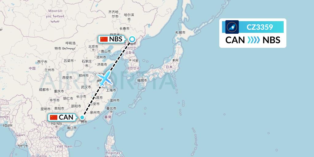 CZ3359 China Southern Airlines Flight Map: Guangzhou to Baishan
