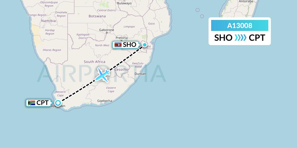 A13008 A.p.g. Distribution Systems Flight Map: Manzini to Cape Town