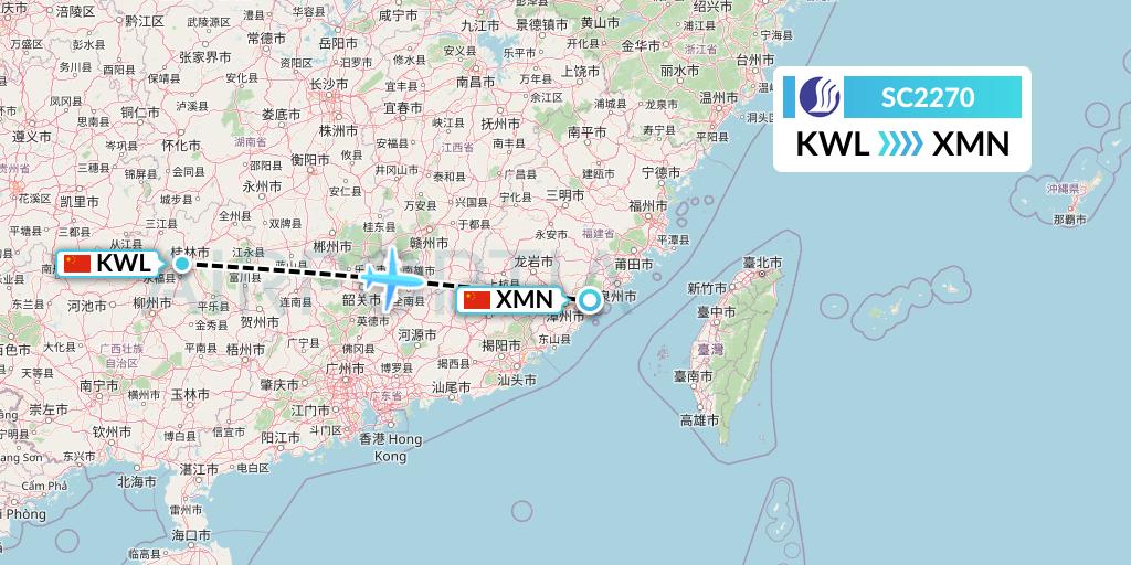 SC2270 Shandong Airlines Flight Map: Guilin to Xiamen