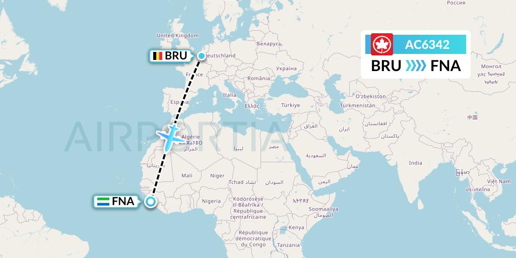 AC6342 Air Canada Flight Map: Brussels to Freetown