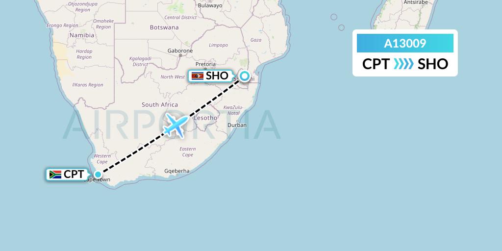 A13009 A.p.g. Distribution Systems Flight Map: Cape Town to Manzini