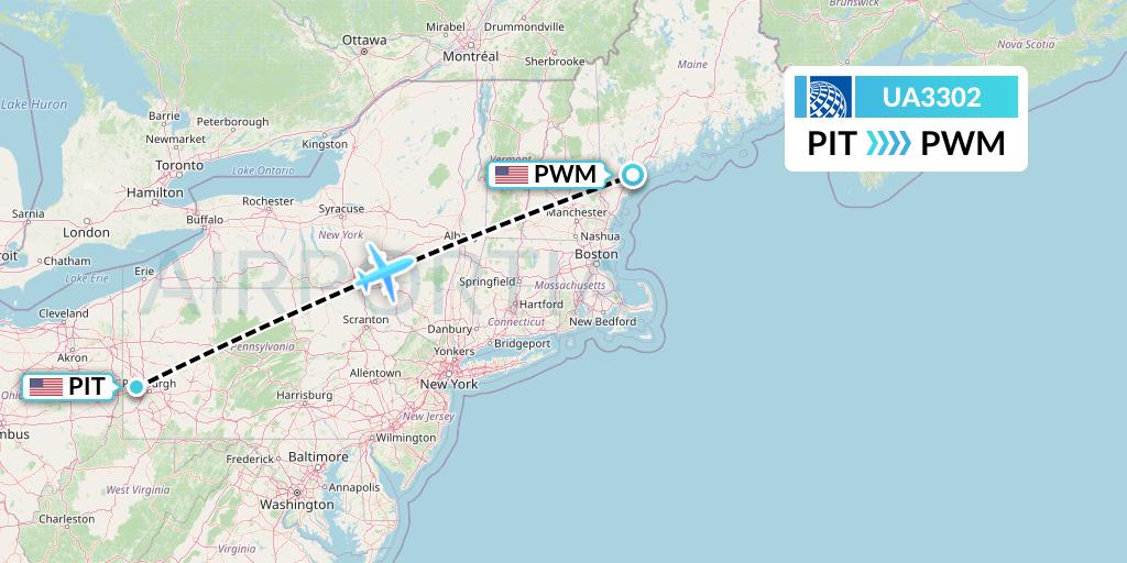 UA3302 United Airlines Flight Map: Pittsburgh to Portland