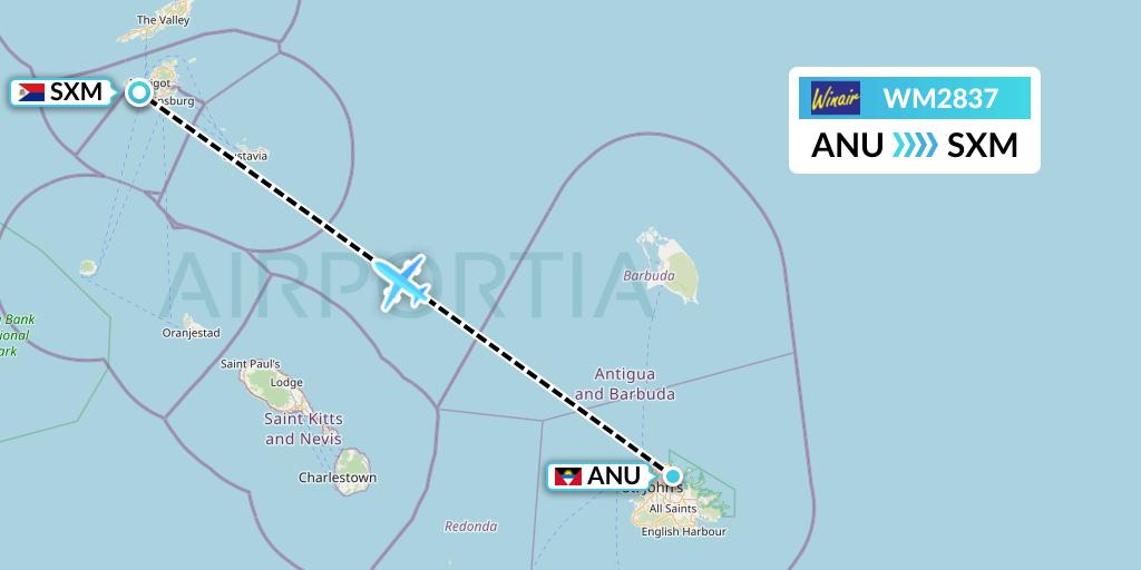 WM2837 Winair Flight Map: Antigua to Sint Maarten