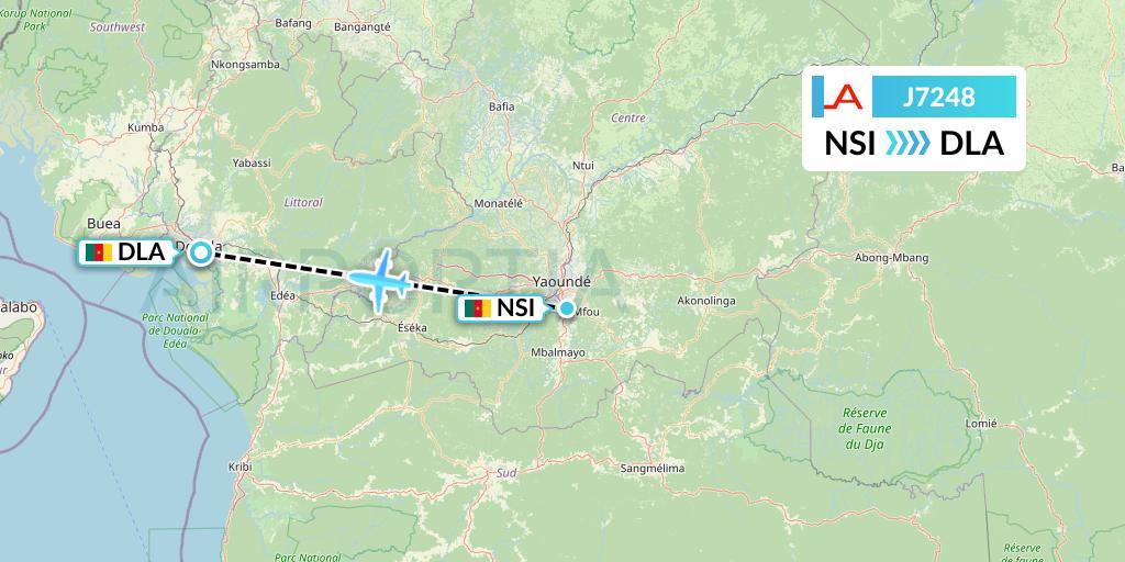 J7248 Afrijet Business Services Flight Map: Yaounde to Douala