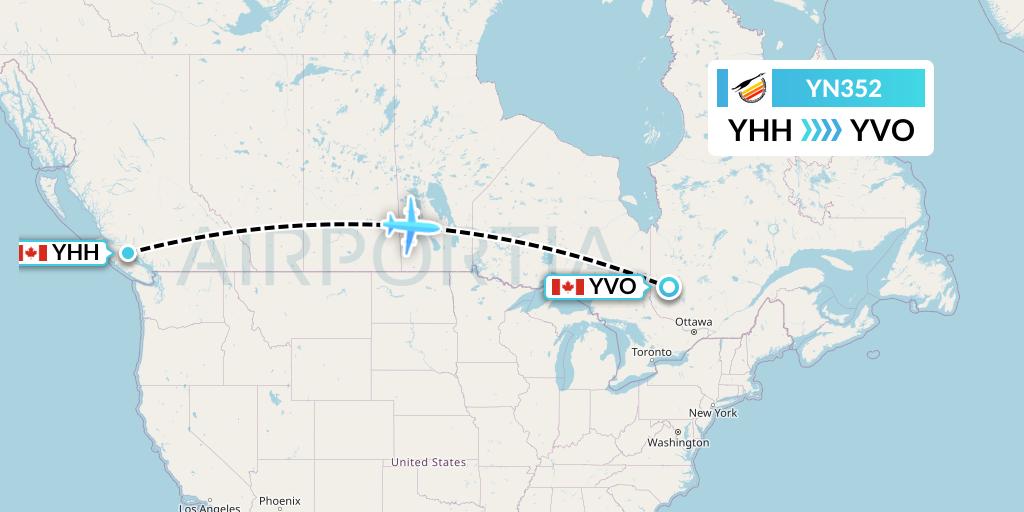 YN352 Air Creebec Flight Map: Campbell River to Val-d'Or