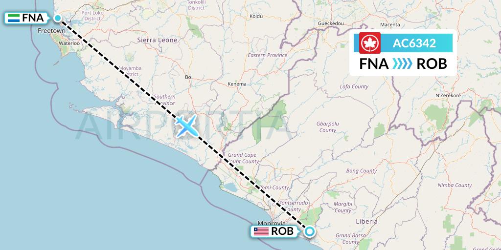 AC6342 Air Canada Flight Map: Freetown to Monrovia