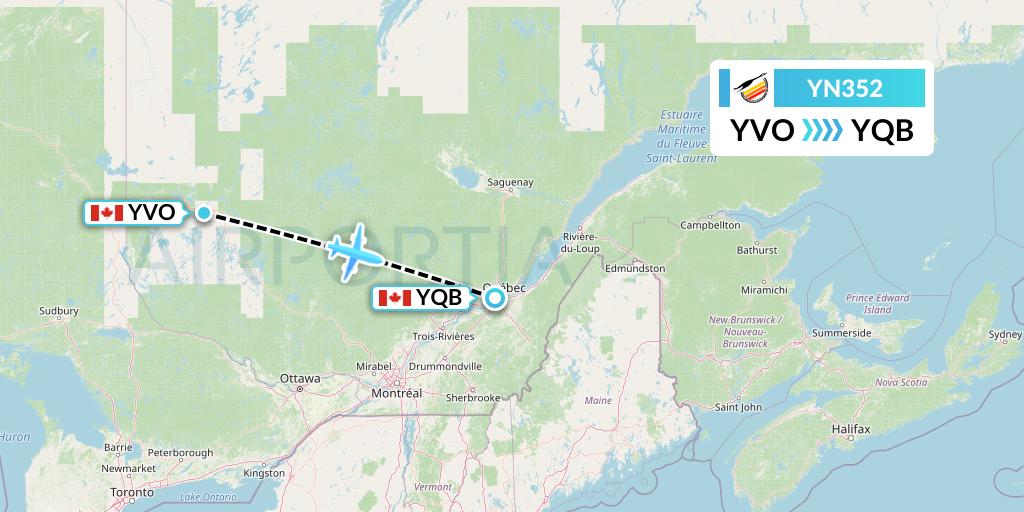 YN352 Air Creebec Flight Map: Val-d'Or to Quebec