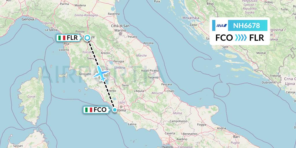 NH6678 All Nippon Airways Flight Map: Rome to Florence