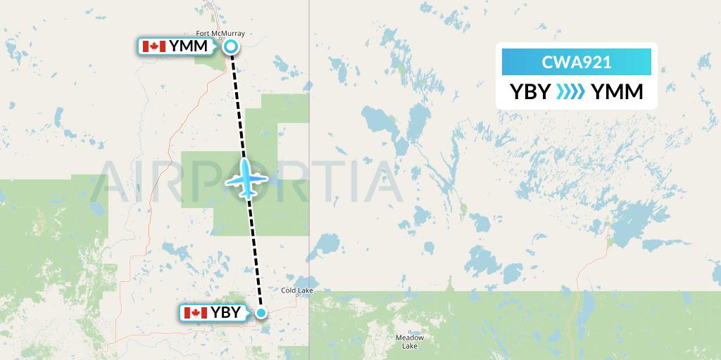CWA921 Can West Corporate Air Charters Ltd. Flight Map: Bonnyville to Fort McMurray