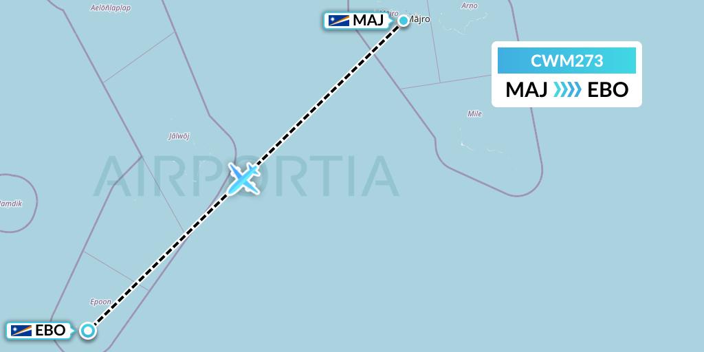 CWM273 Air Marshall Islands Flight Map: Majuro to Ebon