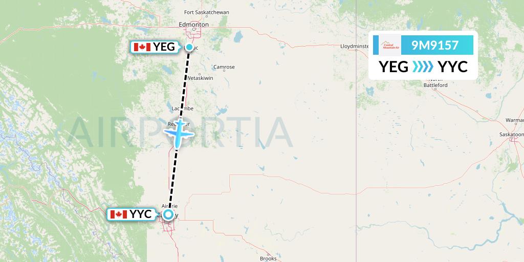 9M9157 Central Mountain Air Flight Map: Edmonton to Calgary